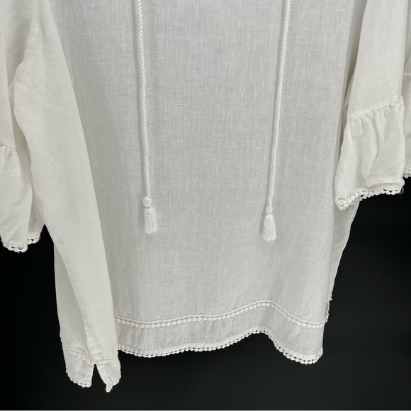 Tahari Womens 100% Linen Tunic Size XXL White Ruffled Sleeves Boho Summer Beach - Picture 3 of 9